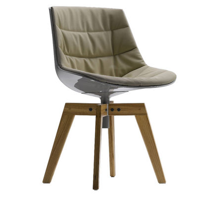 almofada de couro pernas de madeira cadeira de fibra de vidro para sala de estar - Foto 4