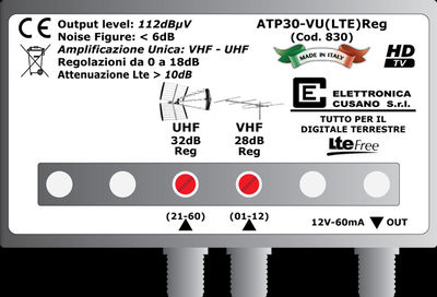 Amplificatore da Palo VU con Filtro Lte e Guadagno 30dB - ATP30-VU(LTE)Reg