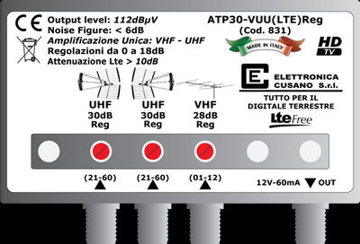 Amplificatore da Palo vuu con Filtro Lte e Guadagno 30dB - ATP30-vuu(lte)Reg