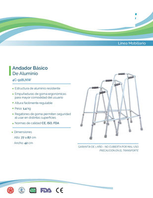 Andador básico de aluminio altura regulable