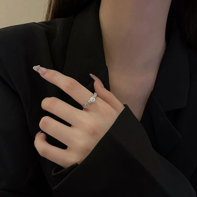 Anéis aberto de diamante e pérola com cravação de precisão para mulheres - Foto 5