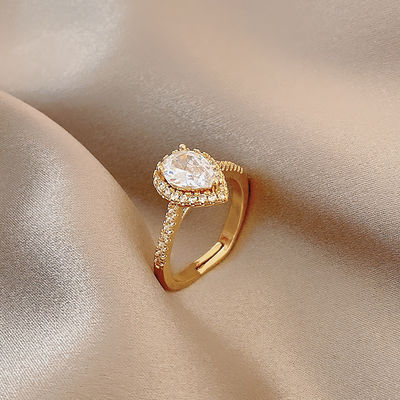 Anéis feminino luxuoso de zircônia em forma de pêra - Foto 4