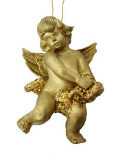 Angel resina dura plastica navidad christmas pequeño dorado colgar