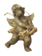 Angel resina dura plastica navidad christmas pequeño dorado oscuro colgar