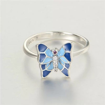 anillo chapado ，anillo de plata con mariposa, joyería anillo plata ley 925 - Foto 3