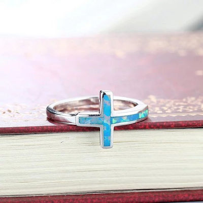 anillo de cruz con ópalo de plata 925 joyería religiosa - Foto 2