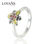 anillo de plata chapado + flor con esmalte y piedras rojas - 1