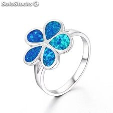 anillo ópalo azul de trébol para suerte regalo de moda en plata