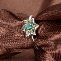 anillo plata/chapado con flor+un piedra azul - Foto 5