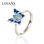 anillo plata/chapado,diseño de anillo+mariposa con esmalte azul oscuro y claro - 1