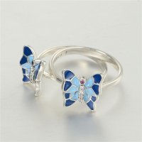 anillo plata/chapado,diseño de anillo+mariposa con esmalte azul oscuro y claro - Foto 4