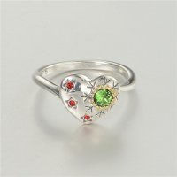anillo plata/chapado,diseño de corazón con circónes verde y rojos - Foto 2