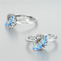 anillo plata/chapado,diseño de flor con mariposa con esmalte azul - Foto 3