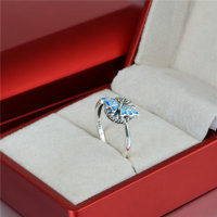 anillo plata/chapado,diseño de flor con mariposa con esmalte azul - Foto 5