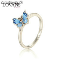 anillo plata/chapado,diseño de mariposa con esmalte azul