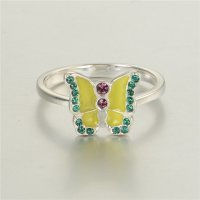 anillo plata/chapado,diseño de mariposa+esmalte amarillo+piedras azules - Foto 2