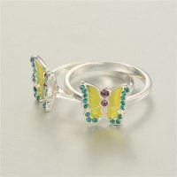 anillo plata/chapado,diseño de mariposa+esmalte amarillo+piedras azules - Foto 3