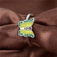 anillo plata/chapado,diseño de mariposa+esmalte amarillo+piedras azules - Foto 4