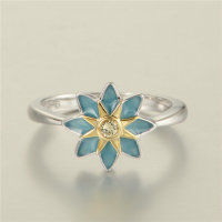 anillo plata/chapado + un flor con esmalte verde +dorado 18k - Foto 3
