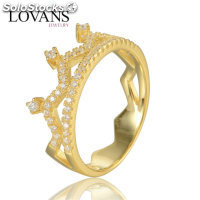 anillo plata color dorado diseño de crona con circónes cristales