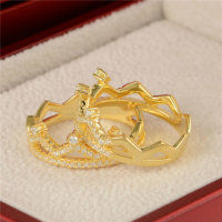 anillo plata color dorado diseño de crona con circónes cristales - Foto 3