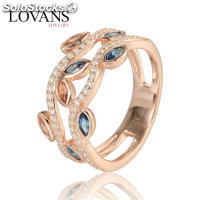 anillo plata color rosado con circónes cristales+champán+azul oscuro