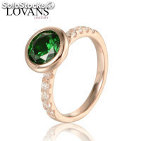 anillo plata color rosado con circónes cristales y verde