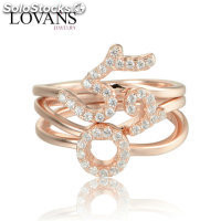 anillo plata color rosado diseño de 520(te amo)con circónes cristales