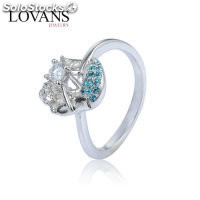 anillo plata con piedras cristales y azules , estilo sencillo.