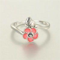 anillo plata,diseño de hoja+flor esmalte rosado - Foto 2