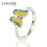 anillo plata,diseño de mariposa con esmalte amarillo y piedras verdes - 1