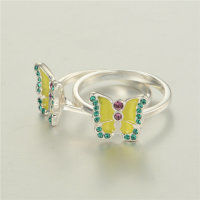 anillo plata,diseño de mariposa con esmalte amarillo y piedras verdes - Foto 3