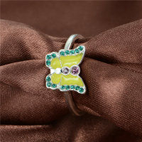 anillo plata,diseño de mariposa con esmalte amarillo y piedras verdes - Foto 4