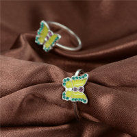 anillo plata,diseño de mariposa con esmalte amarillo y piedras verdes - Foto 5