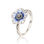 anillo plata zirconitas con flor color azul - 1
