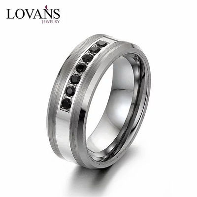 anillos al por mayor con diamante de imitación negro de acero 316