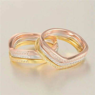 anillos anillos al por mayor en tres colores con circónes cristales - Foto 2