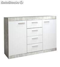 Mueble aparador de salón JELANI. 128,4x91,5x33,8 cm. Diseño nórdico moderno  color blanco y roble.