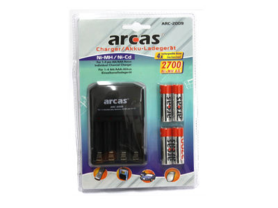Arcas Ladegerät ARC-2009 und 4x AA Akkus 2700