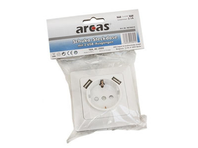 Arcas Schuko-Steckdose + 2x USB 1er Blister