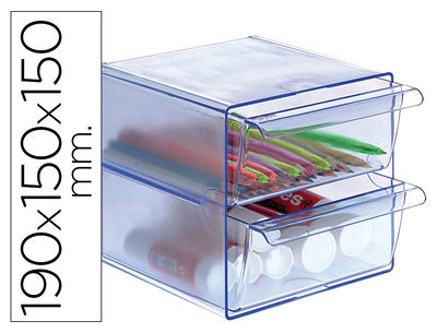 Archicubo archivo 2000 2 cajones organizador modular plastico azul transparente