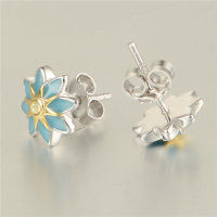 aretes/pendientes de plata,diseño de flor con esmalte azul - Foto 2