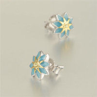 aretes/pendientes de plata,diseño de flor con esmalte azul - Foto 4
