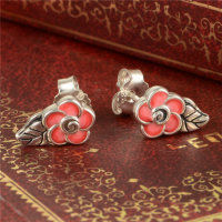 aretes/pendientes de plata,diseño de hoja +flor con esmalte rosado - Foto 4