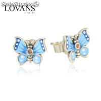 aretes/pendientes de plata,diseño de mariposa con esmalte azul