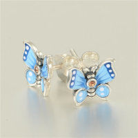 aretes/pendientes de plata,diseño de mariposa con esmalte azul - Foto 2