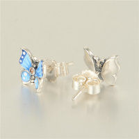aretes/pendientes de plata,diseño de mariposa con esmalte azul - Foto 3