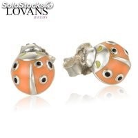 aretes/pendientes de plata,diseño de mariquita con esmalte naranja