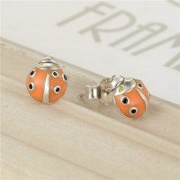 aretes/pendientes de plata,diseño de mariquita con esmalte naranja - Foto 4