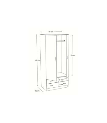 Armario 2 puertas abatibles 2 cajones acabado blanco, 180 cm(alto)80,4 - Foto 2